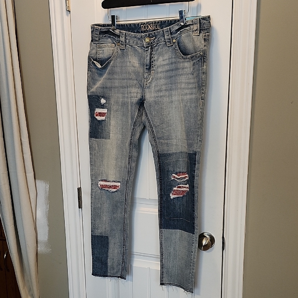 Rock & Roll Cowgirl Light Blue Distressed Boyfriend Jeans